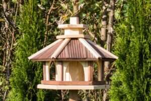Stazione di alimentazione per uccelli da giardino in legno, bagno per uccelli!